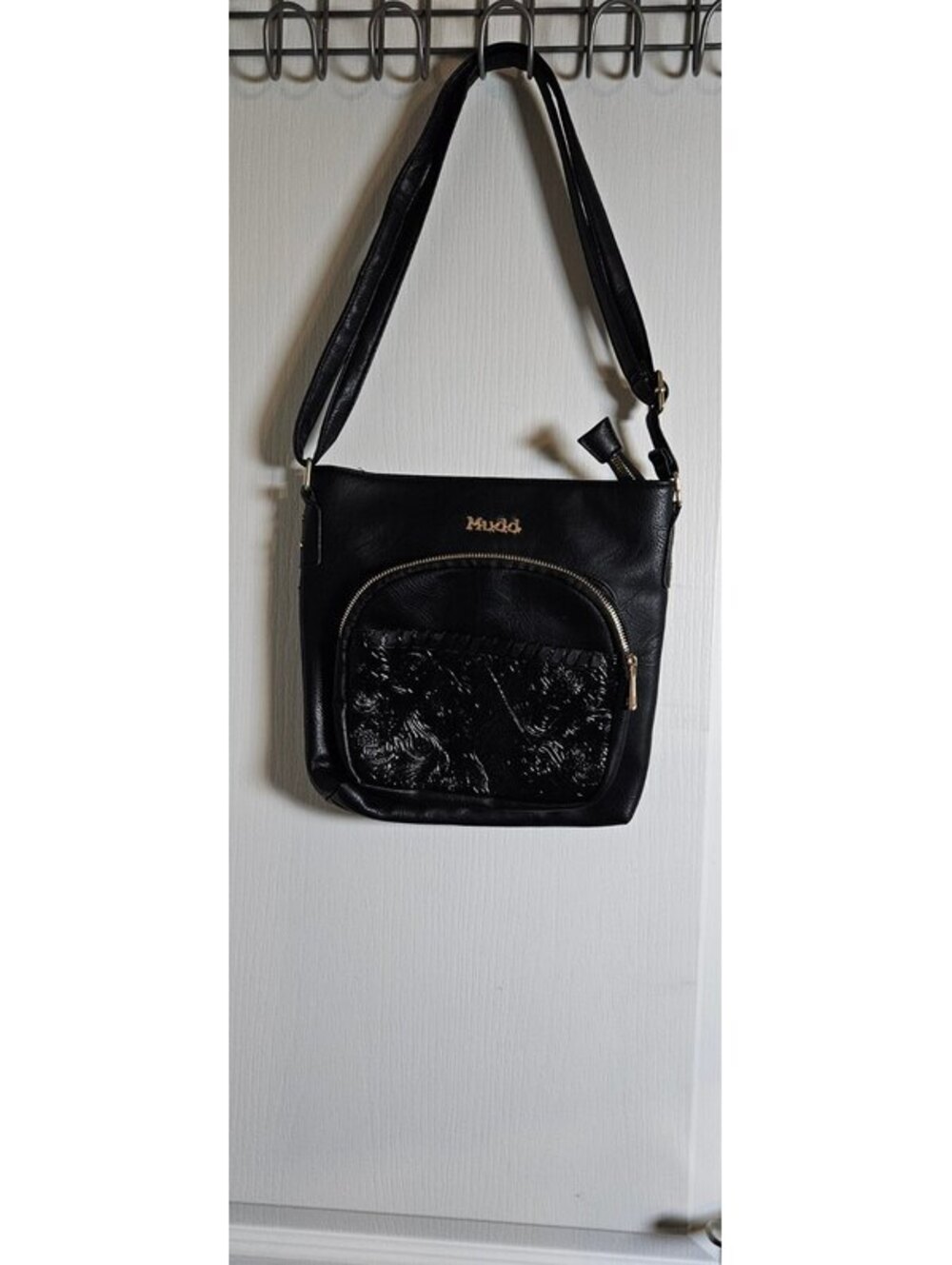 Vintage Y2K Mudd Black Faux Leather Crossbody Purse | Adjustable Shoulder Bag